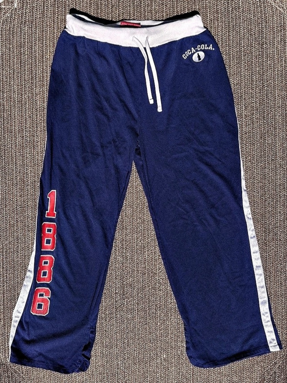 Vintage 90s Coca-Cola Embroidered Lounge Track Pants Navy Blue Small